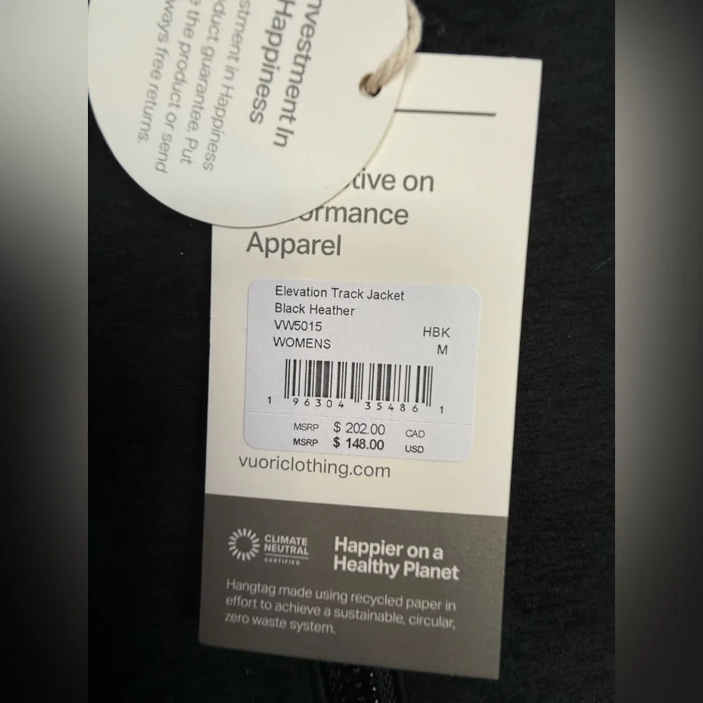 NWT Vuori Elevation Track Jacket‎ Black Medium